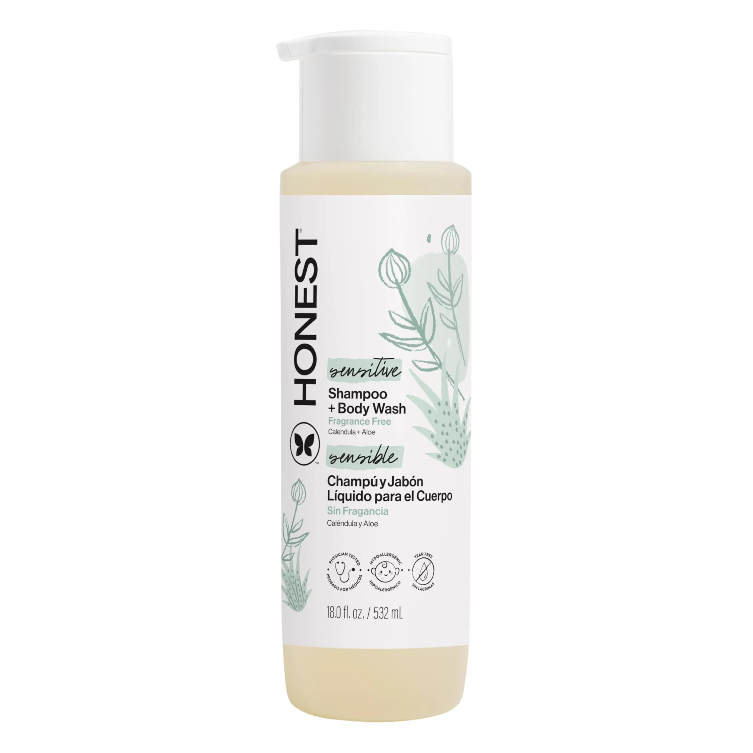 The Honest Company Fragrance-Free Shampoo & Body Wash 532ml (18 fl oz) | Gentle 2-in-1 for Sensitive Skin