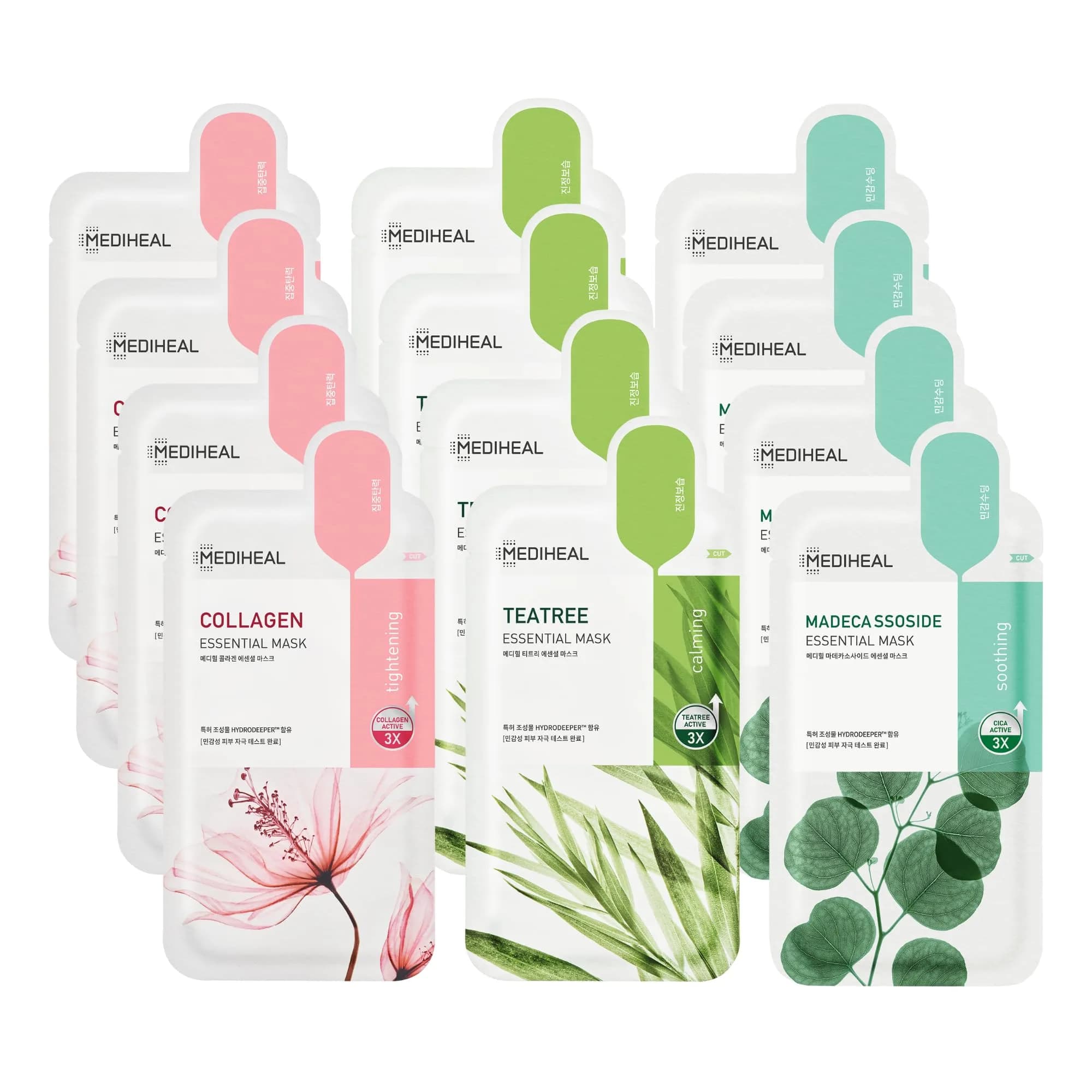 MEDIHEAL Sheet Mask Essential HERO 12 Pack | Collagen, Tea Tree, Madecassoside | All Skin Types - main product image