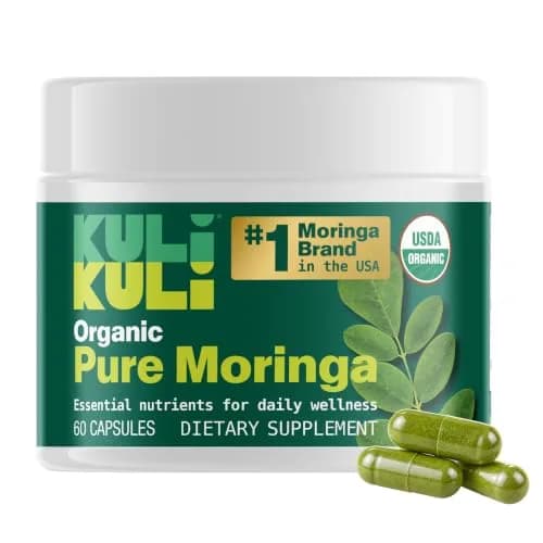 Kuli Kuli Organic Moringa Capsules 1000mg | Pure Leaf Supplement, 60 Count, Vegetarian, USDA Organic thumbnail 1