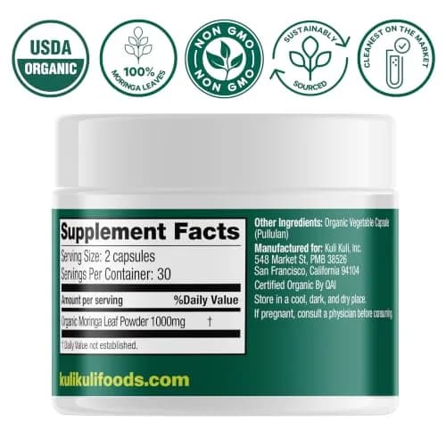 Kuli Kuli Organic Moringa Capsules 1000mg | Pure Leaf Supplement, 60 Count, Vegetarian, USDA Organic thumbnail 9