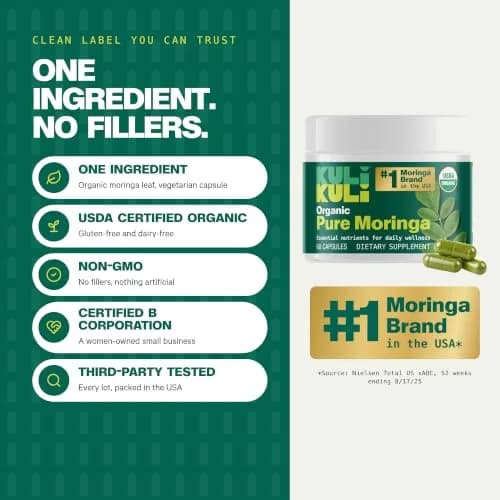 Kuli Kuli Organic Moringa Capsules 1000mg | Pure Leaf Supplement, 60 Count, Vegetarian, USDA Organic thumbnail 3