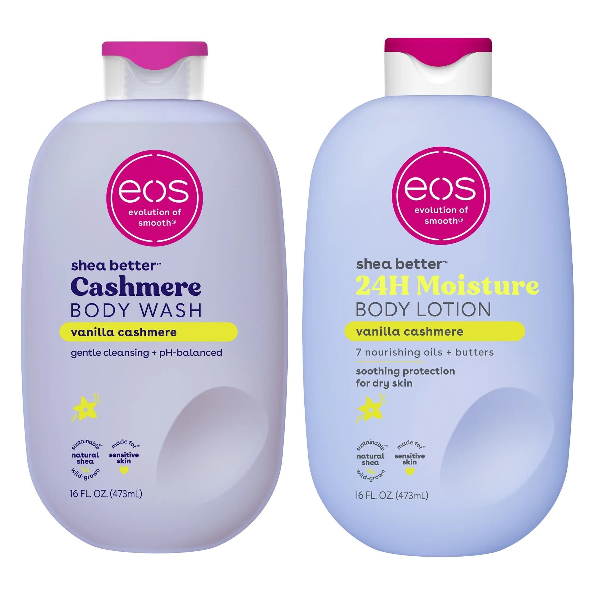 EOS Shea Better Body Lotion+ Body Wash, Vanilla Cashmere | 16 Fl Oz (Pack of 2) | All-Day Hydration - main product image