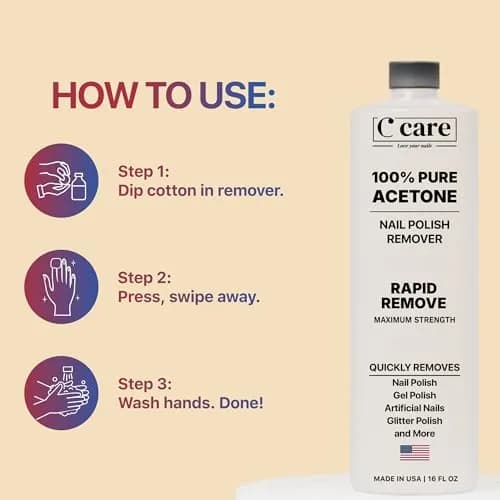 C CARE 16 Fl oz Acetone Nail Polish Remover | Rapid Gel & Glitter Removal, Professional Quality thumbnail 4