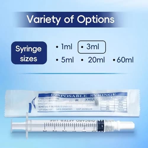ZWCP 3mL Luer Lock Syringe (No Needle) - Sterile, Individually Wrapped, Pack of 20 | Accurate Liquid Measurement thumbnail 5