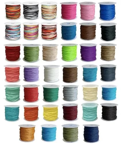 Phinicco 40 Colors 1mm Waxed Polyester Cord Bracelet Cord 900m (2953 ft) | Water-Resistant & Durable for Jewelry Making thumbnail 1