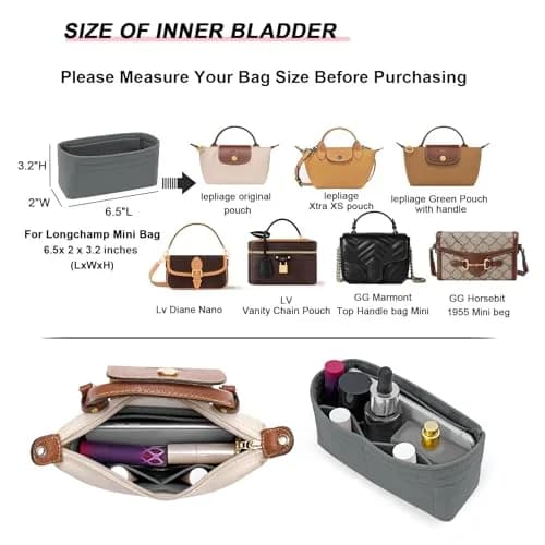 LOUKAYCCI Felt Mini Organizer Insert for Longchamp XS Bag | Compact & Multi-Compartment thumbnail 2