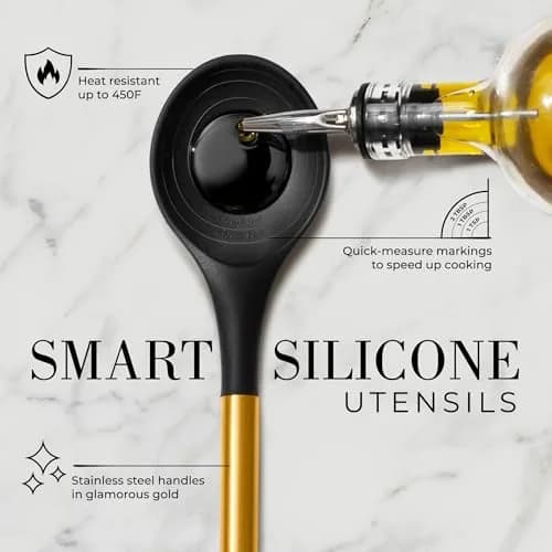 Styled Settings Black and Gold Kitchen Utensils Set with Holder, 8-Piece | Modern Nonstick Silicone & Ceramic Design thumbnail 8