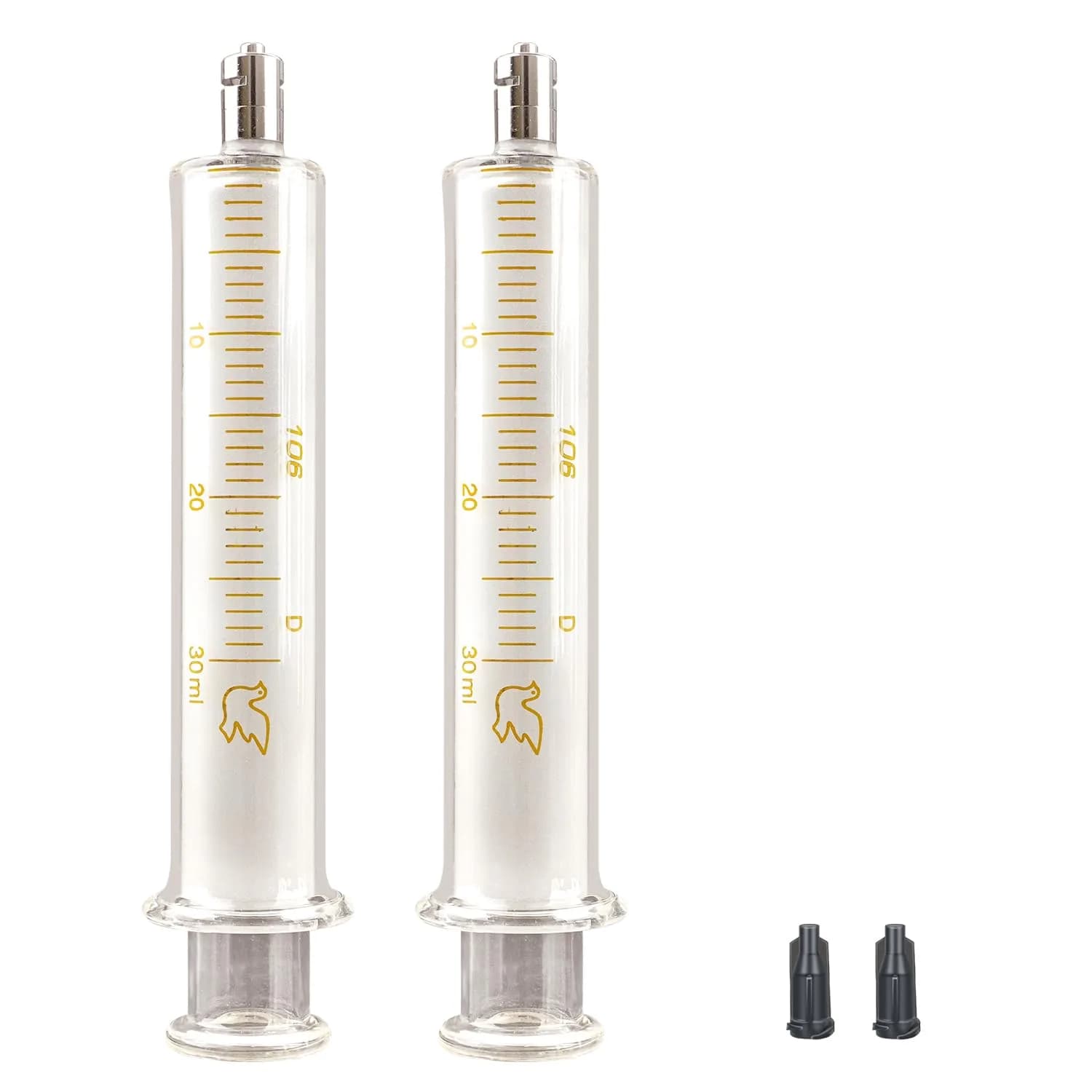 Jiaxix 20ml Glass Syringe with Metal Head and Caps (2-Pack) | Precise Liquid Transfer for Oils & Glues — 30ml