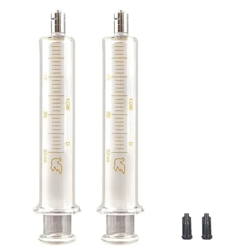 Jiaxix 30ml/cc Glass Syringe with Metal Head and Caps (2-Pack, 60ml Total) | Reusable, High-Temp Resistant, Clear Scale thumbnail 1