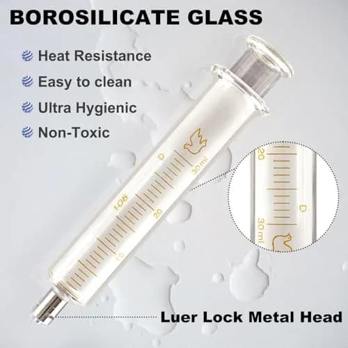 Jiaxix 30ml/cc Glass Syringe with Metal Head and Caps (2-Pack, 60ml Total) | Reusable, High-Temp Resistant, Clear Scale thumbnail 3