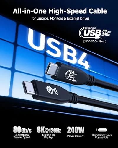 Cable Matters USB4 Cable 4.9ft | 80Gbps Thunderbolt 5/4 Compatible, 8K Video, 240W Power thumbnail 3