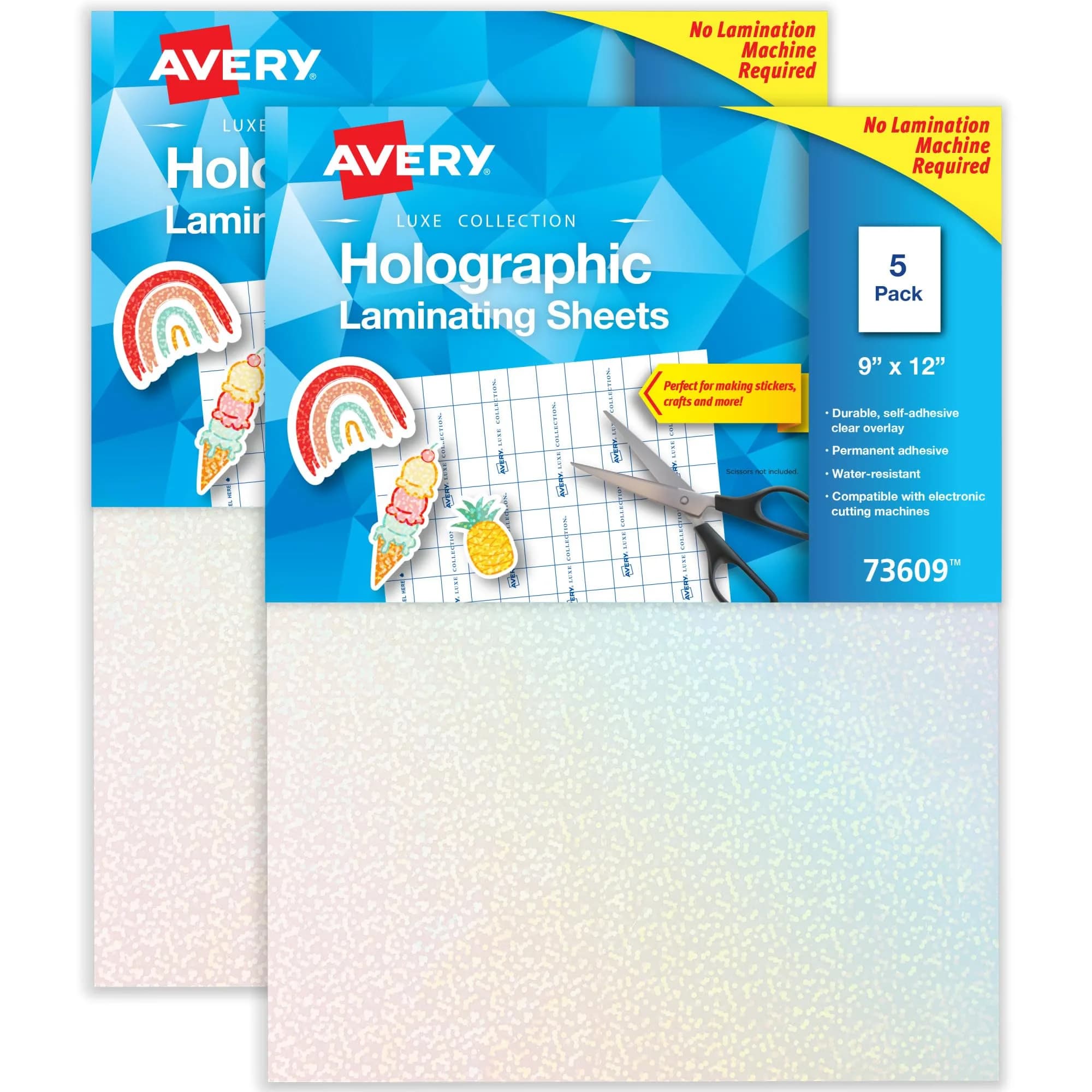 Avery Luxe Collection Holographic Laminating Sheets Speckled Dots 9" x 12" (20 Sheets Total) | Self-Adhesive, No Machine Needed