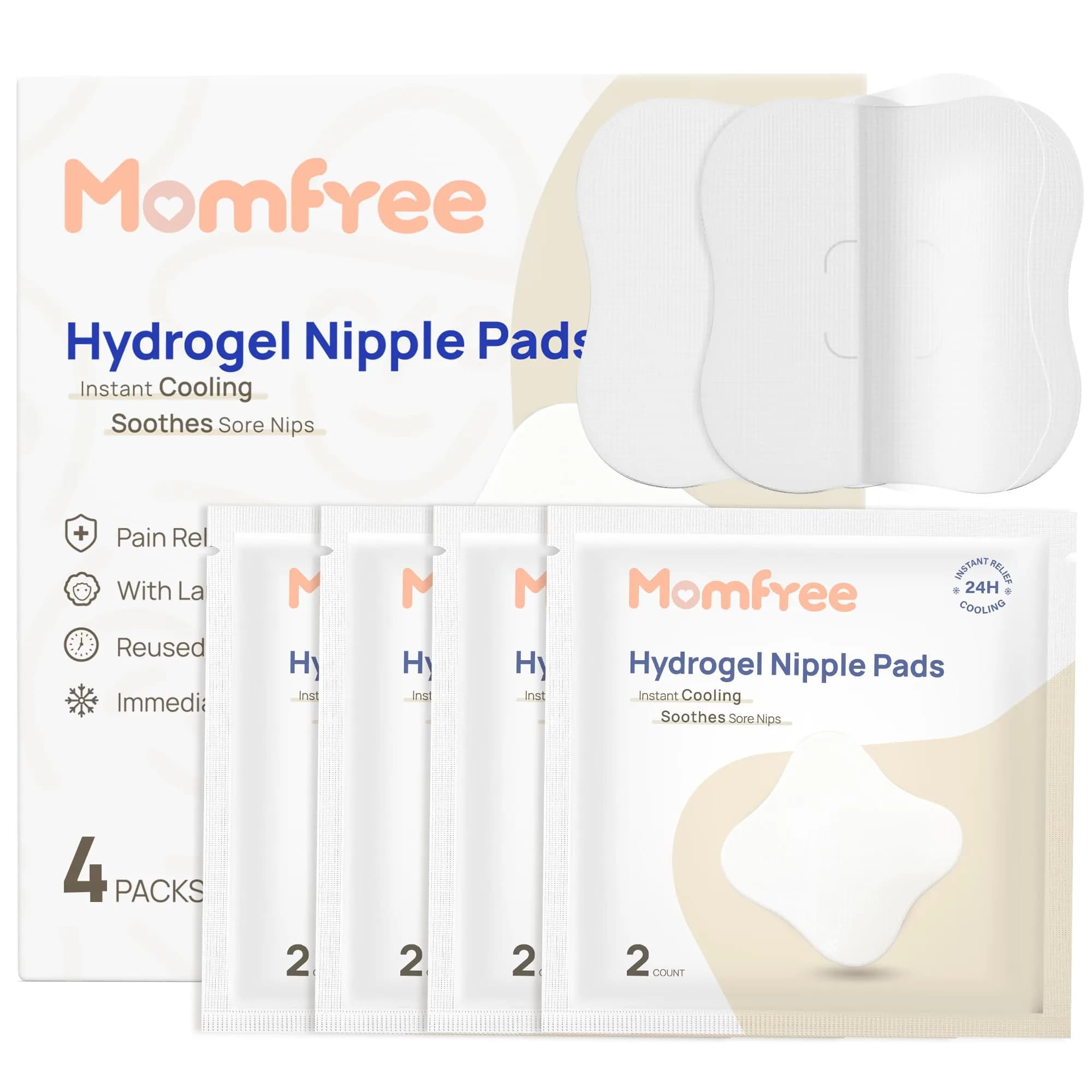 Momfree Cooling Nipple Pads for Breastfeeding 8 Count | Hydrogel Gel Pad Instant Cooling Relief — White