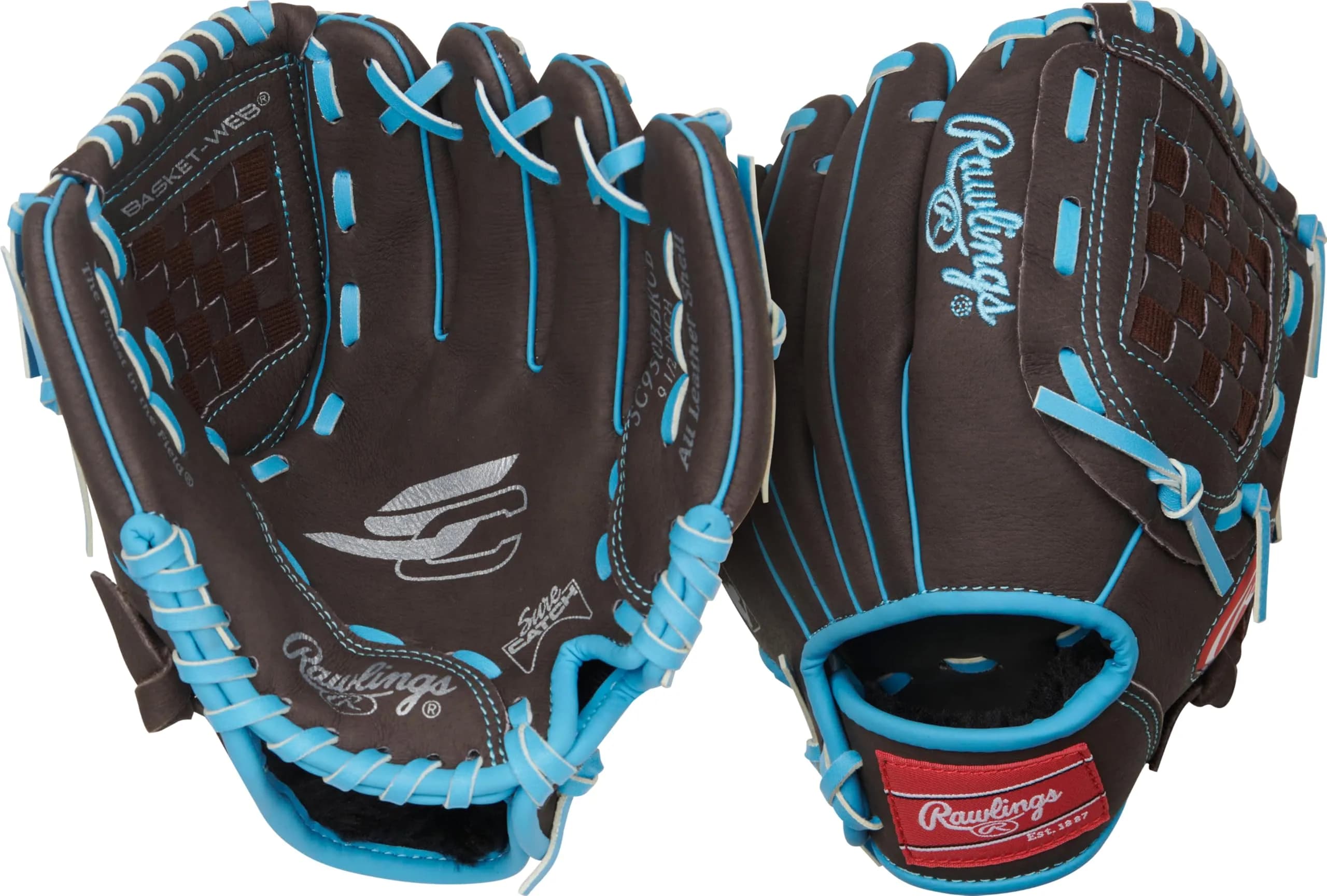 Rawlings Sure Catch Series Youth Baseball Glove 11.5" (29.21 cm) RHT | Game-Ready Performance for Young Athletes — Mocha / Electric Blue
