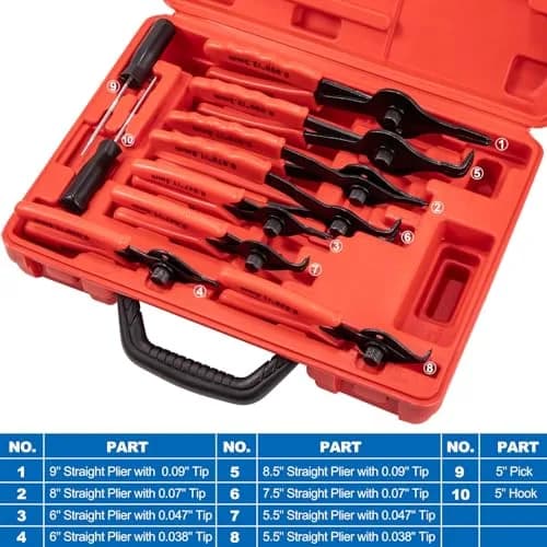 Toolwiz Snap Ring Pliers Set, 10 Pcs | Heavy Duty Circlip & Retaining Ring Tools for Automotive & DIY thumbnail 6