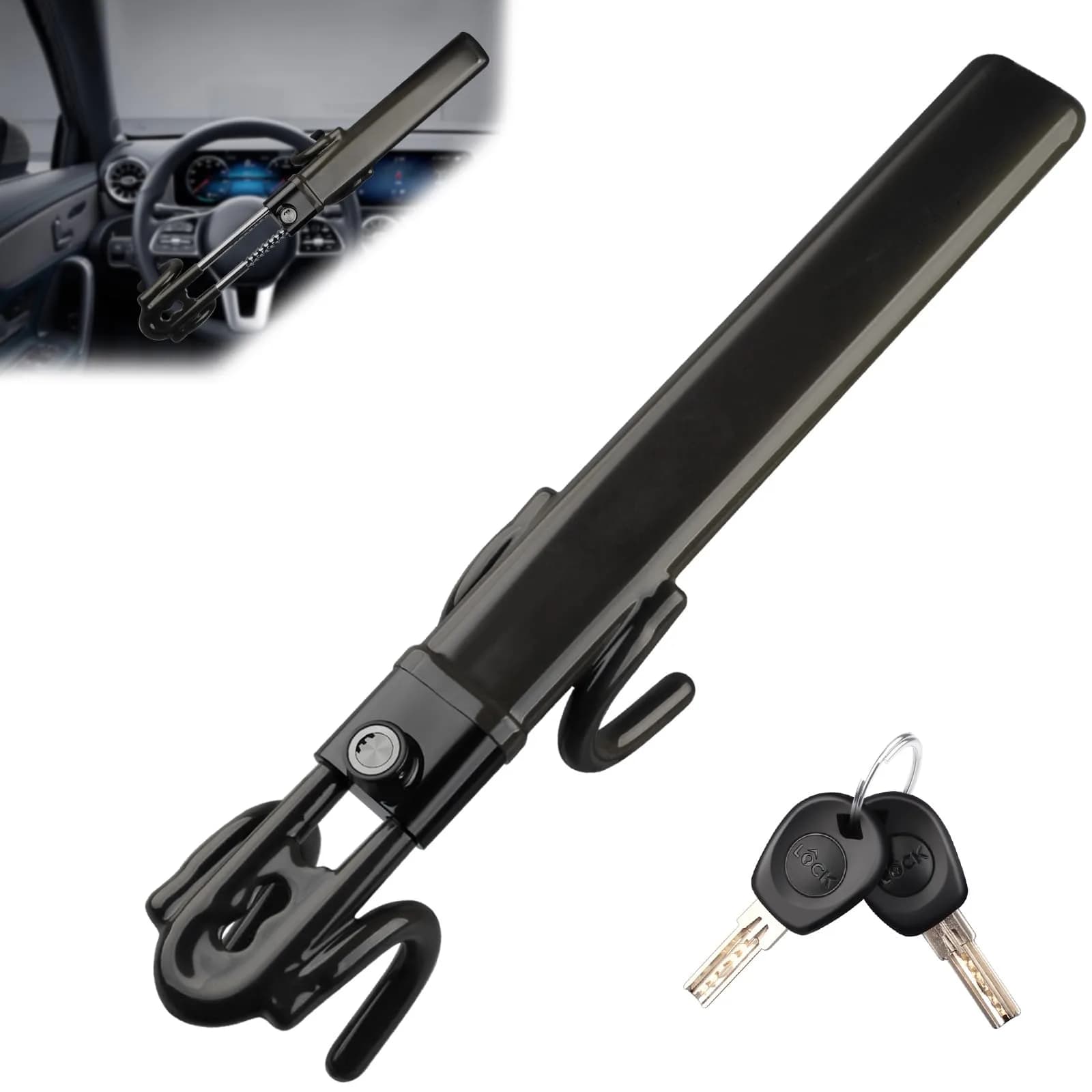NOEAIKE Heavy Duty Steering Wheel Lock Anti-Theft Car Device with Dual Hooks & 2 Keys | Fits 12.7cm-33cm Wheels