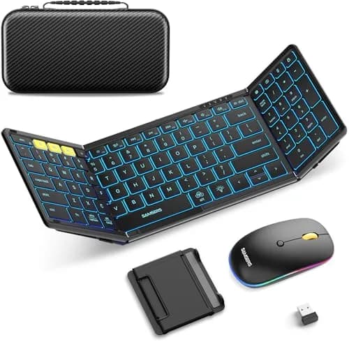 Samsers Foldable Keyboard and Mouse Combo with Backlit, Full-Size Portable Travel Keyboard & Rechargeable Wireless Mouse (Black) thumbnail 1