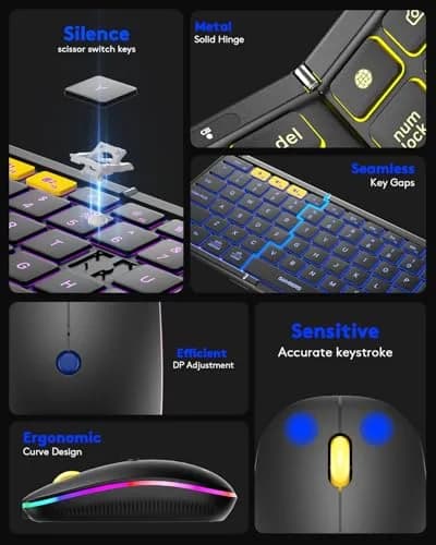 Samsers Foldable Keyboard and Mouse Combo with Backlit, Full-Size Portable Travel Keyboard & Rechargeable Wireless Mouse (Black) thumbnail 9