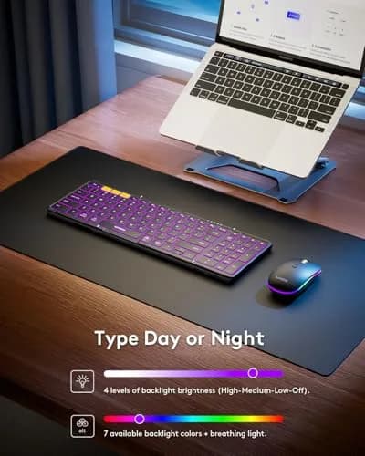 Samsers Foldable Keyboard and Mouse Combo with Backlit, Full-Size Portable Travel Keyboard & Rechargeable Wireless Mouse (Black) thumbnail 2