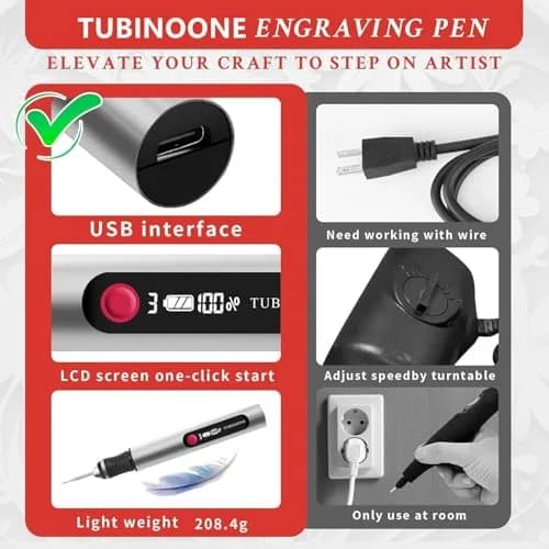 TUBINOONE Engraving Pen Silver | Cordless Portable Art & DIY Tool for Surfaces thumbnail 5