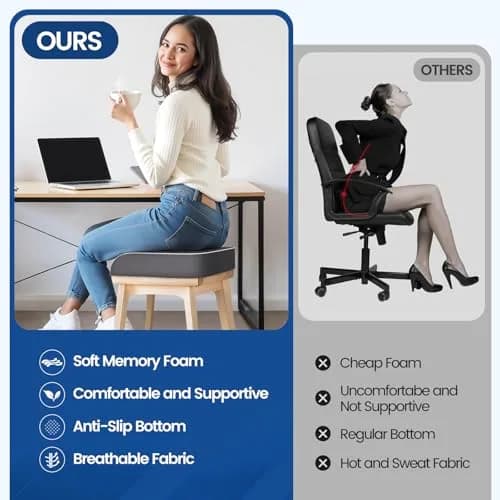 SweetSlubr Memory Foam Seat Cushion XL | Tailbone Pain Relief, Ergonomic Office Chair Pad thumbnail 5