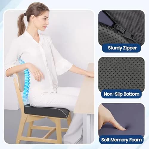 SweetSlubr Memory Foam Seat Cushion XL | Tailbone Pain Relief, Ergonomic Office Chair Pad thumbnail 3