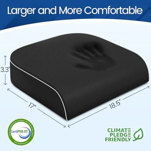 SweetSlubr Memory Foam Seat Cushion XL Black | Ergonomic Tailbone Pain Relief Pad thumbnail 2