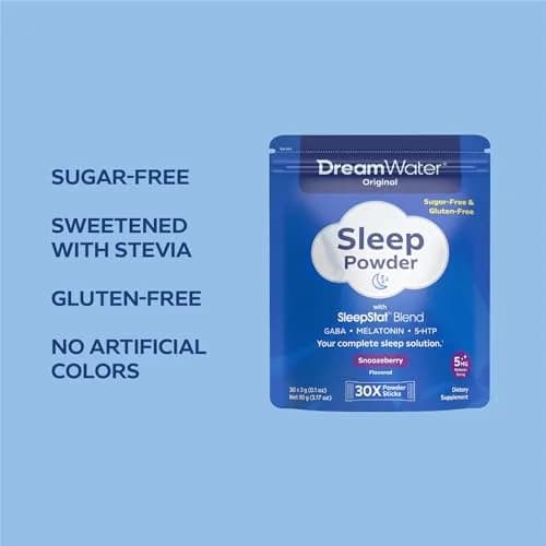 Dream Water Sleep Aid Powder, Melatonin 5mg, GABA, 5-HTP, 30-Count | Natural Sleep Support thumbnail 3