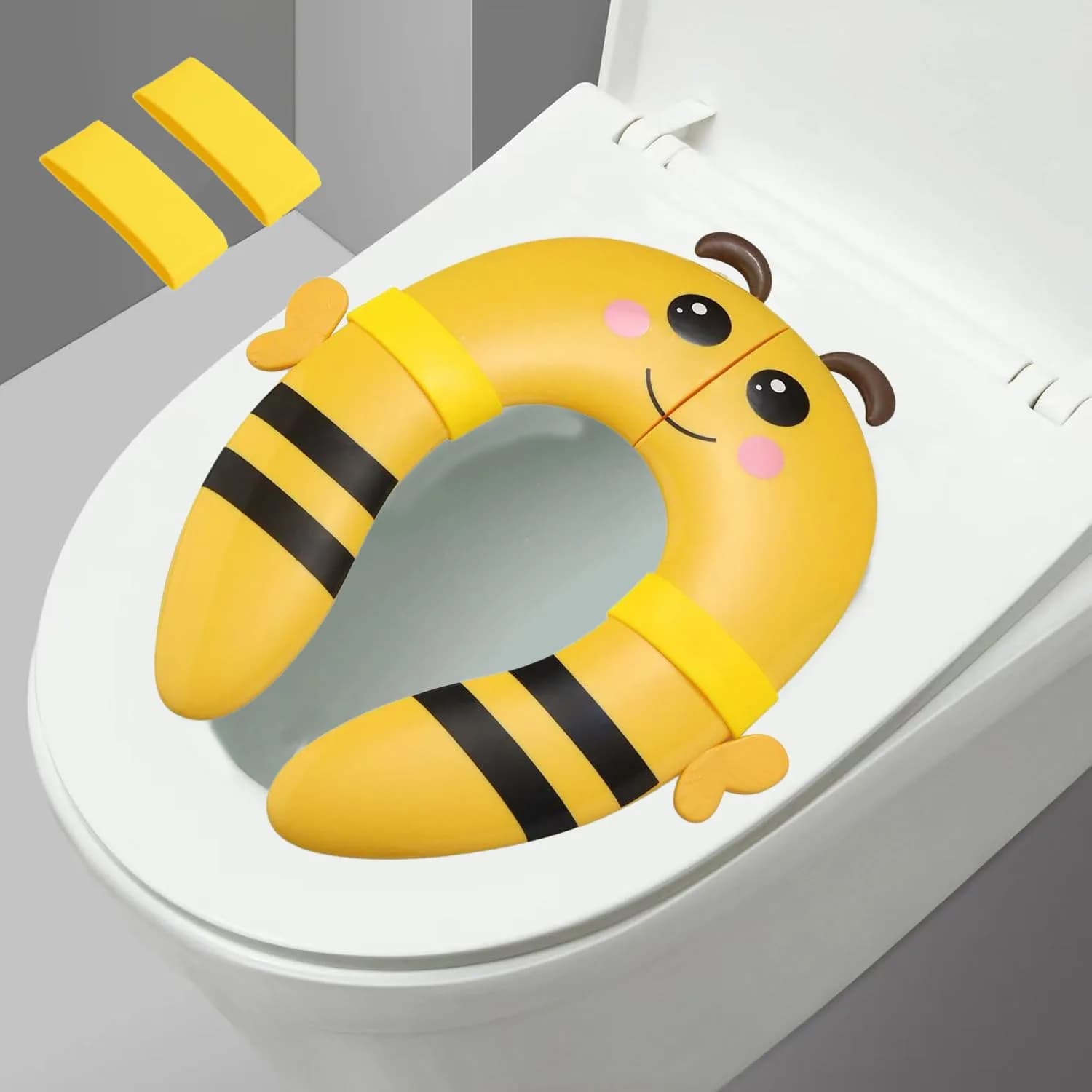 PandaEar Folding Travel Toilet Seat for Kids | Yellow Silicone Potty Training Seat with Non-Slip Pads (1 Unit) - main product image