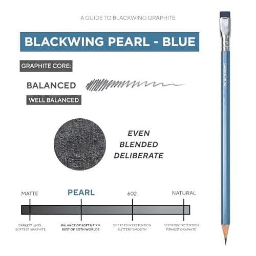 Blackwing Pearl Pencils Balanced Japanese Graphite Blue Finish 12 Count | Premium Writing Instrument thumbnail 3