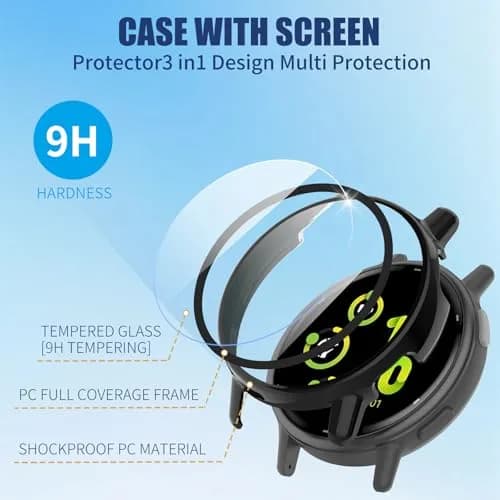 Kimiyaki Black Full Coverage Screen Protector Case for Garmin vivoactive 5 with Tempered Glass Film | 1 Pack thumbnail 3