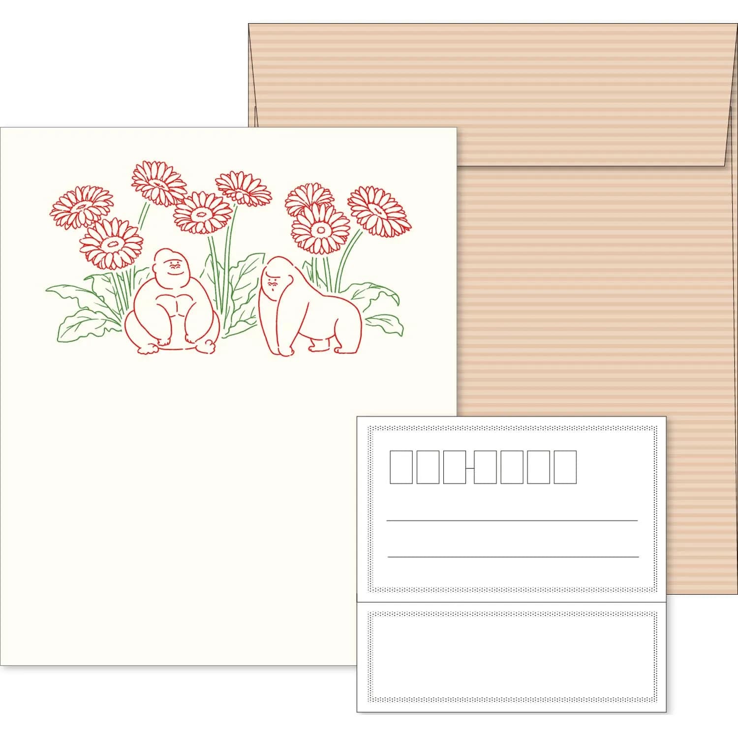 エルコミューン LTS-107 Petit et Grand Gorilla Letter Set | Unique Typography Texture, 6 Sheets & Envelopes, 5.0 x 5.6 inches
