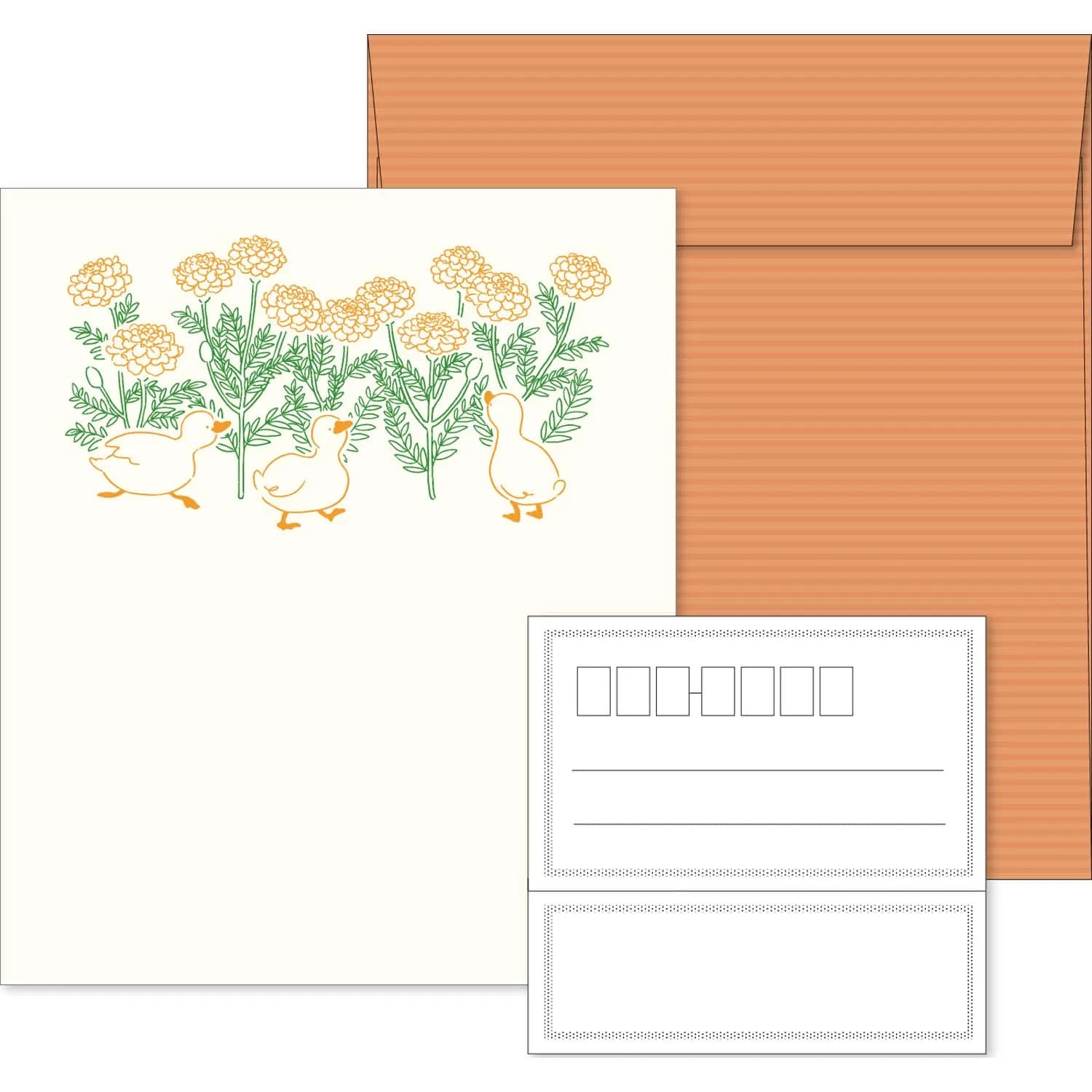 エルコミューン LTS-103 Petit et Grand Duck Letter Set | Unique Typography Texture, Thin Striped Envelopes, 6 Sheets, 3 Envelopes, Address Labels - main product image