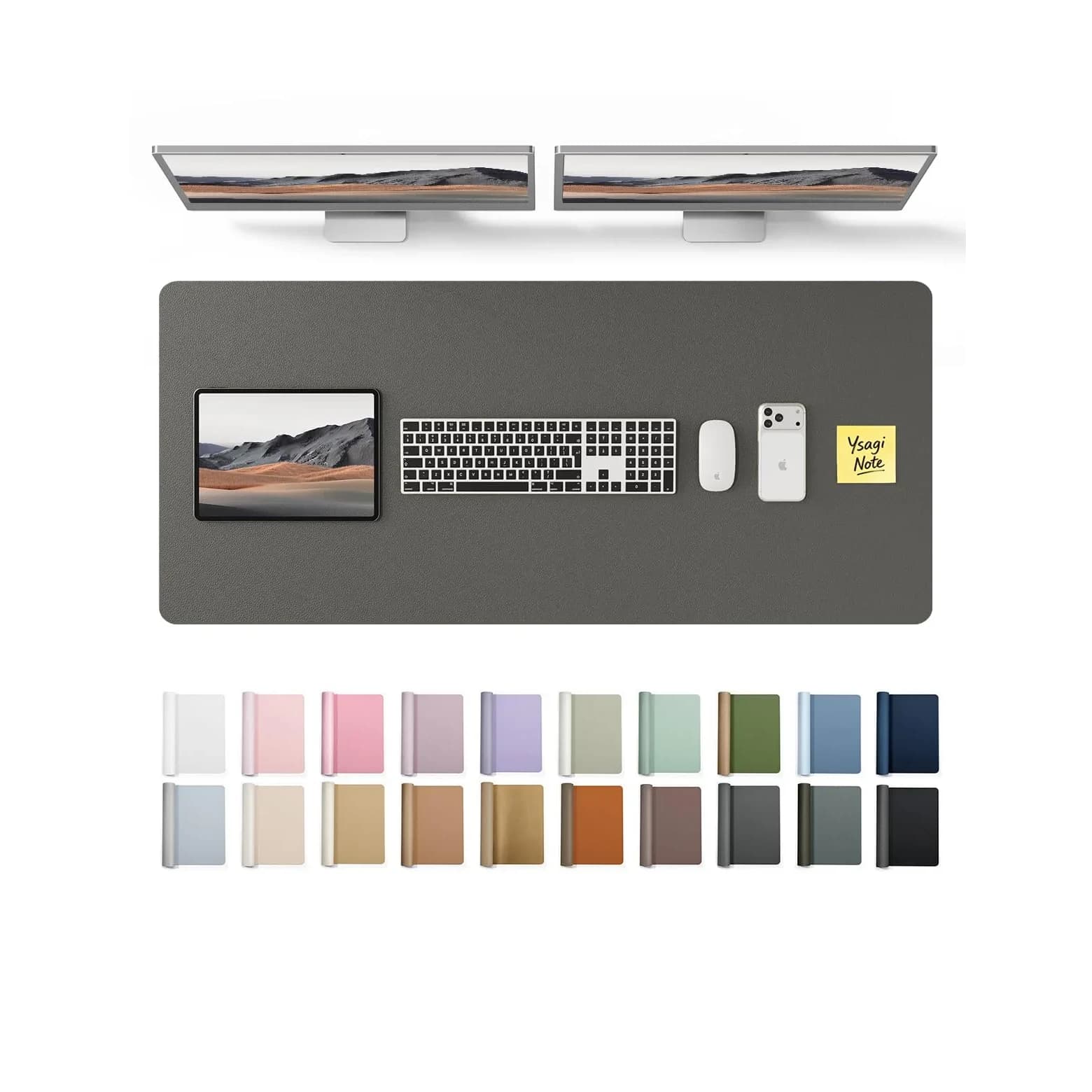 YSAGi Leather Desk Pad Protector Dark Grey 120cm (47") x 43cm (17") | Large Non-Slip Mouse Mat for Office & Home