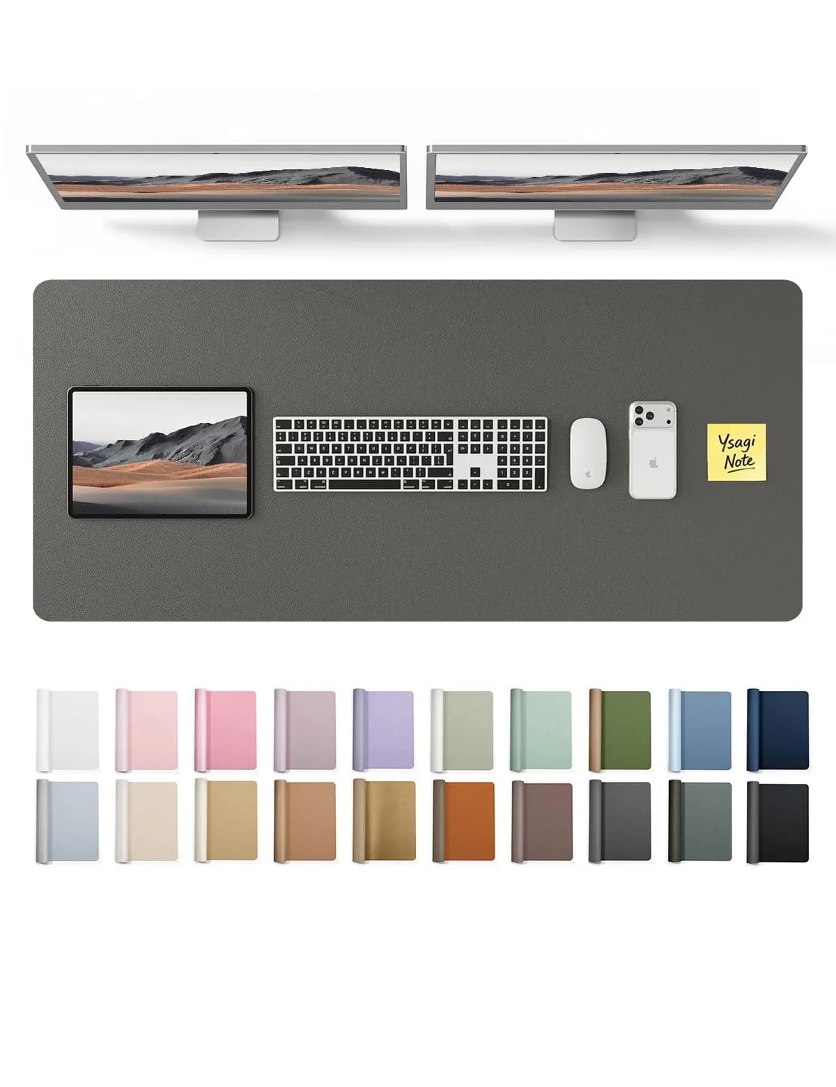 YSAGi Leather Desk Pad Protector Dark Grey 120cm (47") x 43cm (17") | Large Non-Slip Mouse Mat for Office & Home — Dark Grey