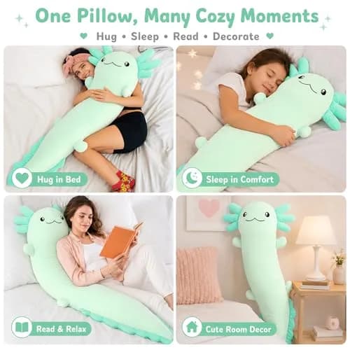 Tezituor Axolotl Plush Body Pillow 48 inch | Glow-in-Dark, Allergy-Free, Cute for Kids & Teens thumbnail 2