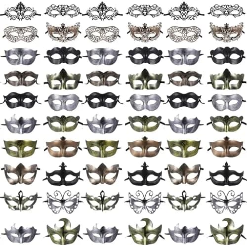Chivao 60 Pcs Halloween Masquerade Masks Bulk | Elegant Venetian Masks for Parties thumbnail 1