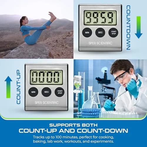 Sper Scientific Stainless Steel Digital Lab Timer 810028A – Compact with Large Display & Loud Alarm (1 Pack) thumbnail 4