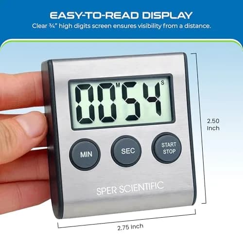 Sper Scientific Stainless Steel Digital Lab Timer 810028A – Compact with Large Display & Loud Alarm (1 Pack) thumbnail 3