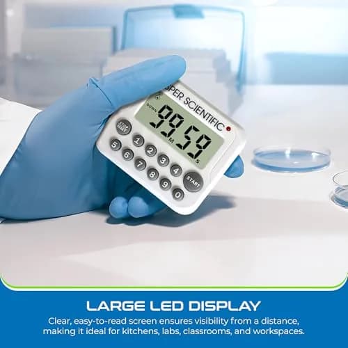 Sper Scientific Digital Count Up/Down Timer 810003 with Large Display & Loud Alarm | 99-Minute Countdown Timer for Labs, Cooking, Workouts, Classroom thumbnail 3