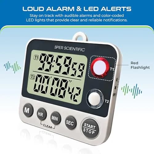 Sper Scientific 2 Channel Digital Lab & Kitchen Timer 2-Pack | Dual Countdown Timer with Large Display & Loud Alarm thumbnail 4