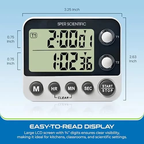 Sper Scientific 2 Channel Digital Lab & Kitchen Timer 2-Pack | Dual Countdown Timer with Large Display & Loud Alarm thumbnail 3