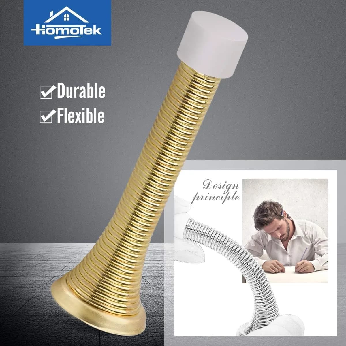 HOMOTEK Spring Door Stopper with Rubber Bumper, 50 Pack Bright Brass | Protects Walls & Doors - main product image