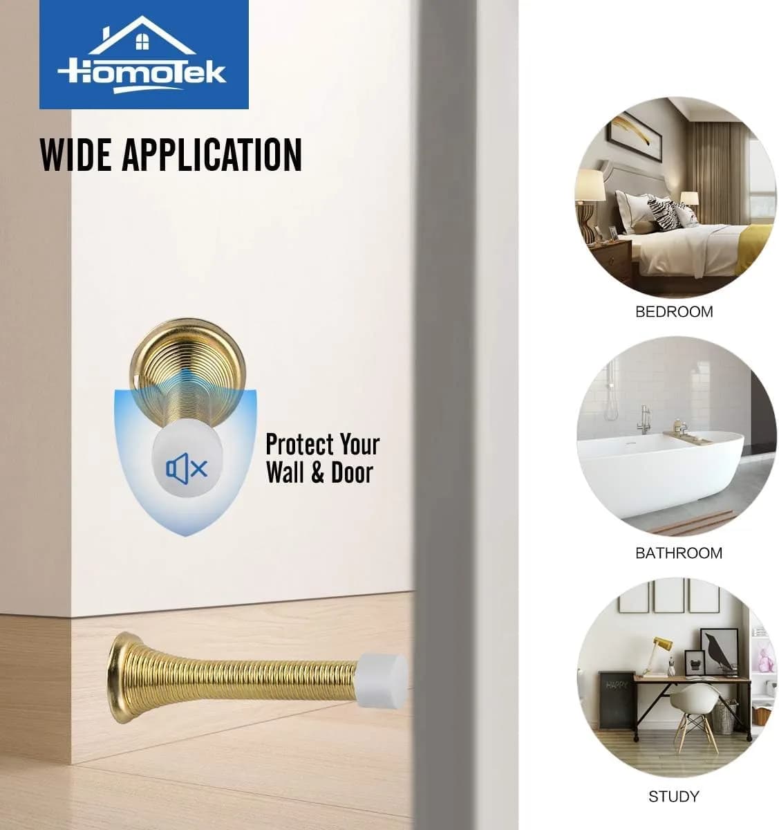 HOMOTEK Spring Door Stopper with Rubber Bumper, 50 Pack Bright Brass | Protects Walls & Doors thumbnail 4