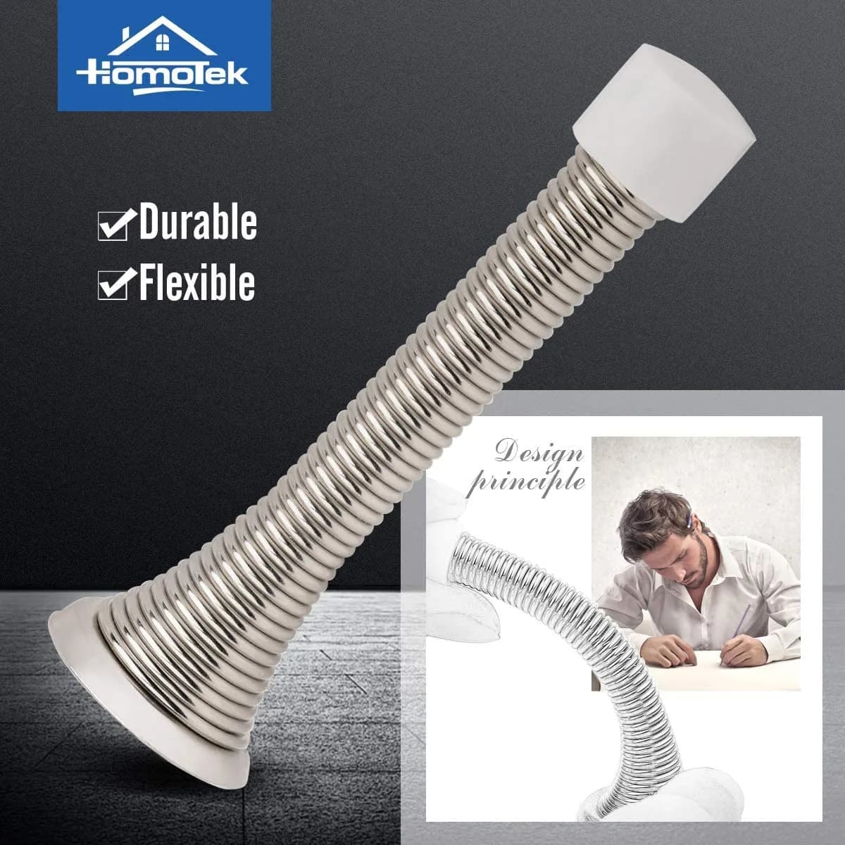 HOMOTEK Spring Door Stopper with Rubber Bumper, Satin Nickel, 50 Pack | Value Pack Doorstop with Durable Protection - main product image