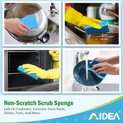 AIDEA Kitchen Sponges 6 Count, Light-Blue | Non-Scratch Scrub Sponge for Dishes & Surfaces thumbnail 4