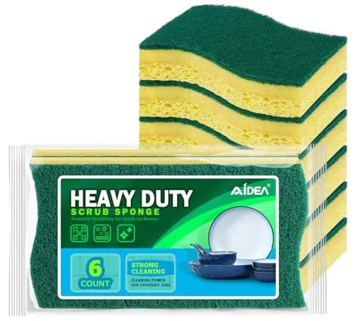 AIDEA Heavy-Duty Scrub Sponges, 6 Count, Light-Green | Cellulose Cleaning Sponge for Kitchen & Dishes thumbnail 1