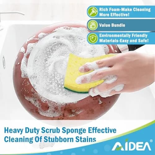 AIDEA Heavy-Duty Scrub Sponges, 6 Count, Light-Green | Cellulose Cleaning Sponge for Kitchen & Dishes thumbnail 4