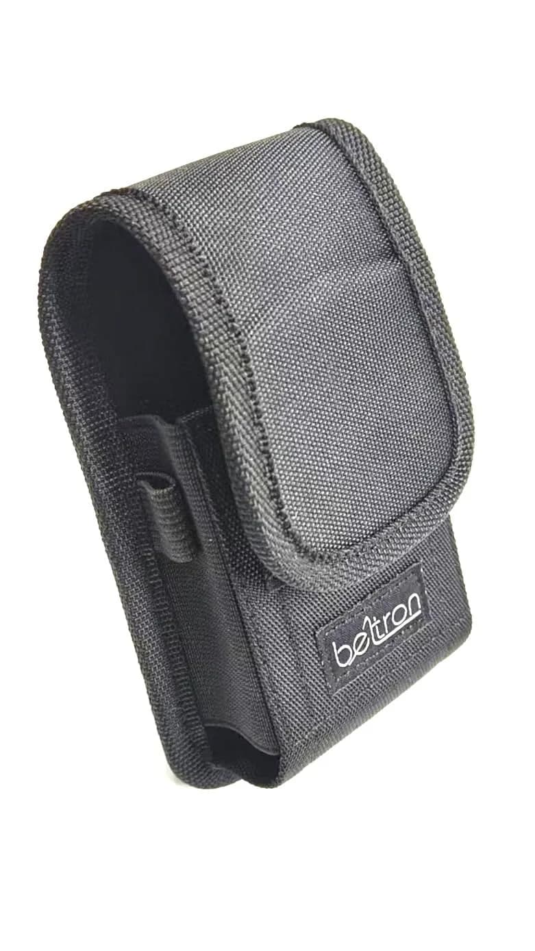 BELTRON Vertical Leather Case for CAT S22 Flip Phone/Sonim XP3 Plus, 5.8cm (2.3") x 11.2cm (4.4") | Heavy Duty Belt Loop & Clip — Black Nylon