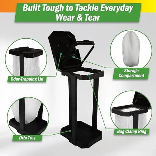 Wakeman Heavy Duty Black Trash Bag Portable Trash Bag Holder Stand with 7 Bags | Collapsible Outdoor & Indoor Garbage Bin thumbnail 2